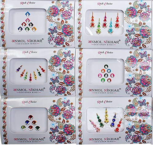 Avador Pack of 25 Assorted Bindi Multiple Sizes Multiple Designs Bollywood Indian Bride for Forehead