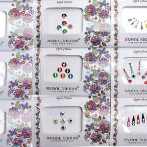 Avador Pack of 25 Assorted Bindi Multiple Sizes Multiple Designs Bollywood Indian Bride for Forehead