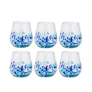 amici home bahia stemless wine glass | set of 6 | authentic mexican handmade glassware | blue and white ombre | wine glasses for red or white wine, cocktails | 16 oz