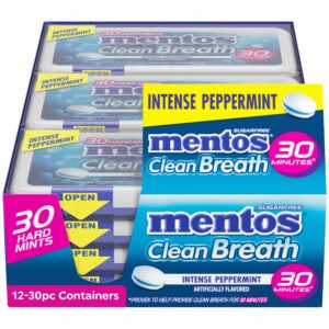 Mentos Clean Breath Hard Mints Sugar Free Candy, Peppermint, (Pack of 12)