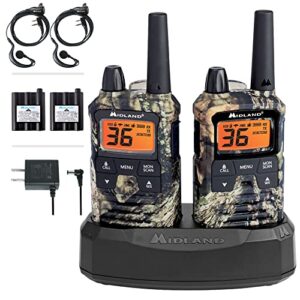 midland® - t295vp4 x-talker walkie talkies with 22 gmrs channels – two-way radio noaa weather alert & scan technology, dual power options, 121 privacy codes, silent operation – camo, set of 2