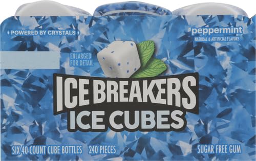 ICE BREAKERS Ice Cubes Peppermint Sugar Free Chewing Gum Bottles, 3.24 oz (6 Count, 40 Pieces)