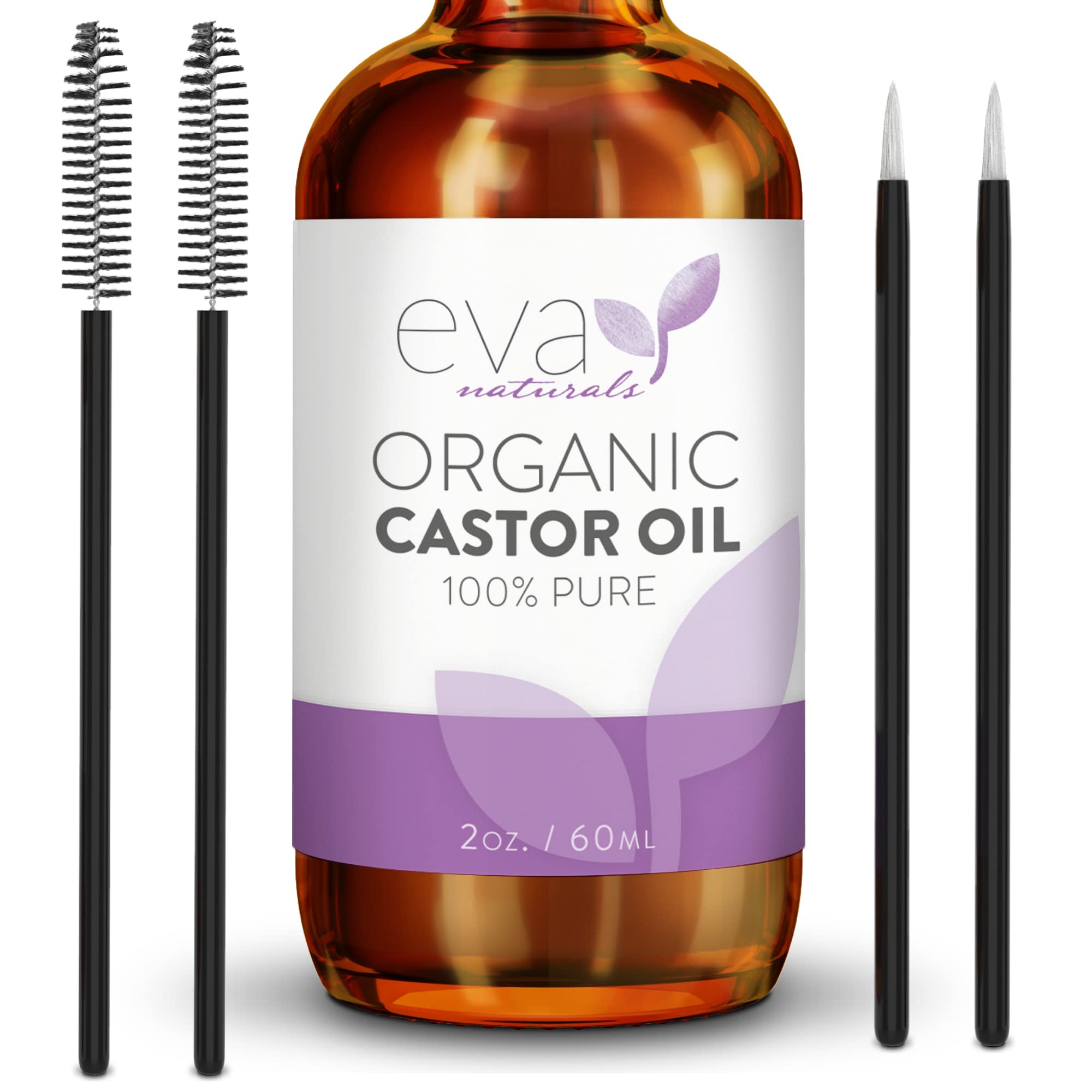 Eva Naturals Organic Castor Oil (2oz) - Promotes Hair, Eyebrow and Lash Growth - Diminishes Wrinkles and Signs of Aging - Organic Castor Oil for Hair Growth Eyelashes - Hair Growth Oil 100% Pure