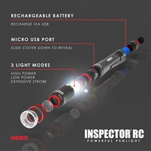 NEBO Rechargeable Pen Light Flashlight 360-Lumens Inspector Flashlights Features Flex Power, Meaning it can be Operated by The Included Rechargeable Battery or by 2X AAA Batteries