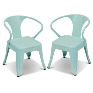 costzon set of 2 kids steel chair w/backrest industrial activity chair, stackable for indoor/outdoor use, preschool, bedroom, playroom, steel chair for toddlers boys & girls (mint green, 2 chairs)