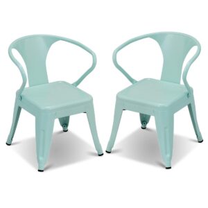 Costzon Set of 2 Kids Steel Chair w/Backrest Industrial Activity Chair, Stackable for Indoor/Outdoor Use, Preschool, Bedroom, Playroom, Steel Chair for Toddlers Boys & Girls (Mint Green, 2 Chairs)