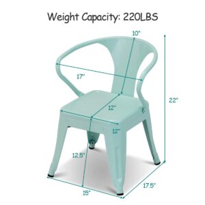 Costzon Set of 2 Kids Steel Chair w/Backrest Industrial Activity Chair, Stackable for Indoor/Outdoor Use, Preschool, Bedroom, Playroom, Steel Chair for Toddlers Boys & Girls (Mint Green, 2 Chairs)