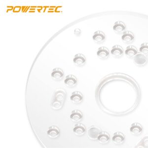 POWERTEC Dia 5-3/4" Router Base Plate, Clear Acrylic with Multiple Predrilled Holes, w/Screws for Trim Routers, Fits Bosch, DeWalt, Makita, Porter Cable, Ryobi, See Chart for Specific Models (71381)