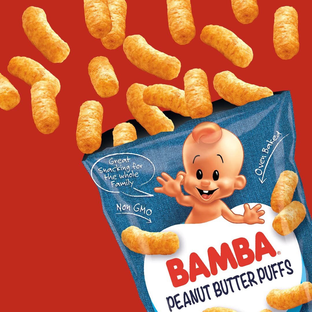 Osem Bamba Peanut Snacks for the Whole Family - All Natural Peanut Puffs 2 Family Packs (Pack of 16 x 0.7oz Bags) - Peanut Butter Puffs made with 50% peanuts