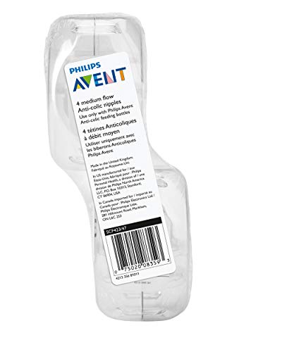 Philips Avent Anti-colic Baby Bottle Medium Flow Nipple, 4pk, Flow 3, SCF423/47