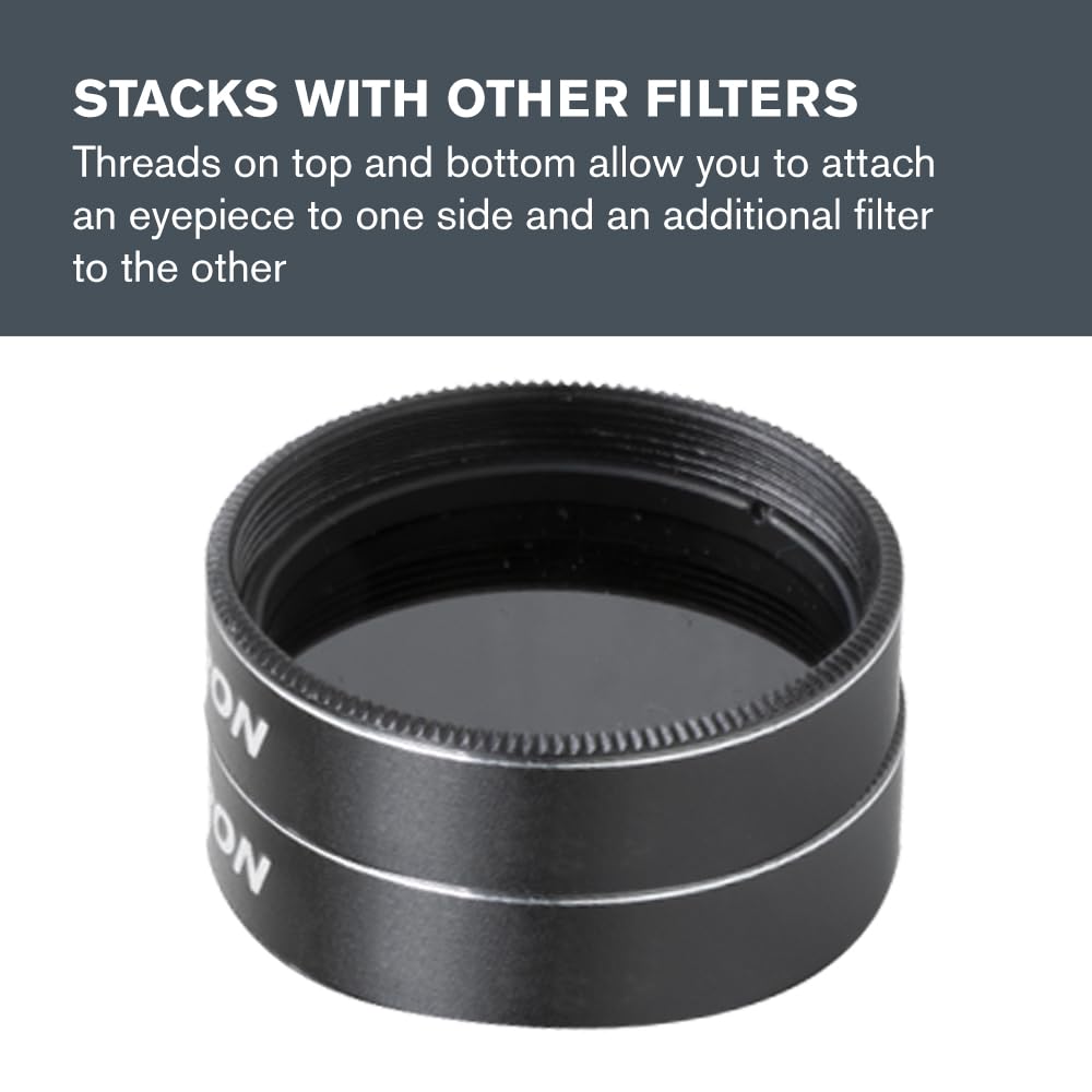 Celestron – Neutral Density Filter for Telescope Eyepiece – Moon Filter Cuts Glare – Great for Venus & Double Stars – 13% Light Transmission – Works with Telescopes That Accept 1.25" Eyepieces