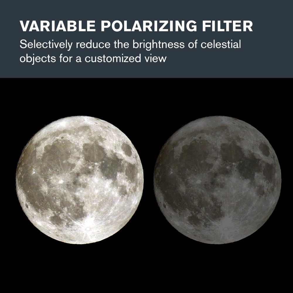 Celestron – Variable Polarizing Moon Filter for Telescopes – Fits 1.25" Telescope Eyepieces – Adjustable 1-40% Light Transmission – Perfect Filter for Moon, Venus, and Double Star Viewing