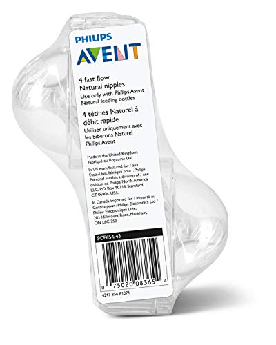 Philips Avent Natural Baby Bottle Fast Flow Nipple, 6M+, Flow 4, SCF654/43, (Pack of 4)