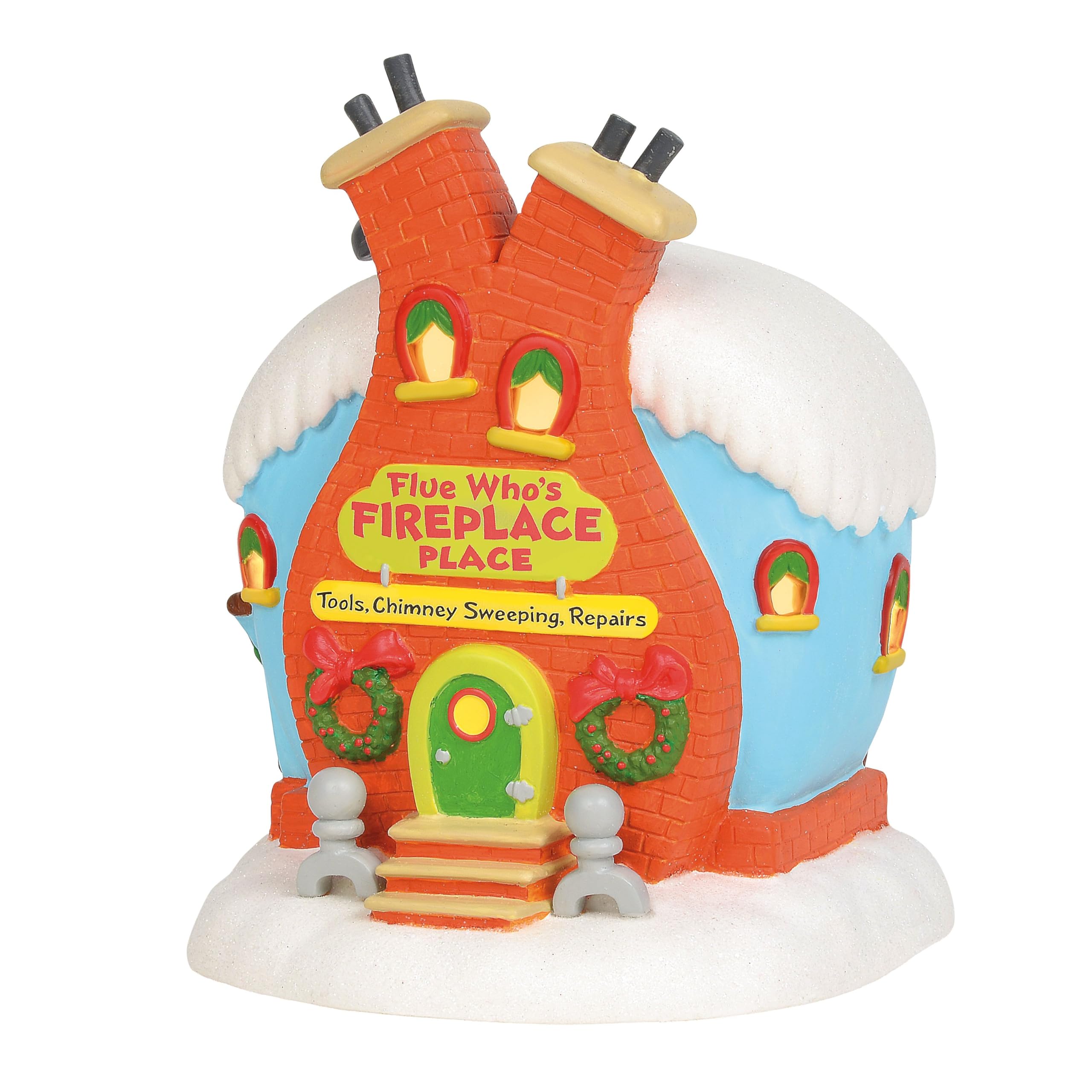 Department 56 Dr. Seuss The Grinch Village Flue Who's Fireplace Place Lit Building, 8.5 Inch, Multicolor