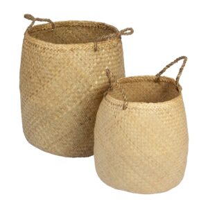 creative co-op beige woven seagrass basket with handles (set of 2 sizes)