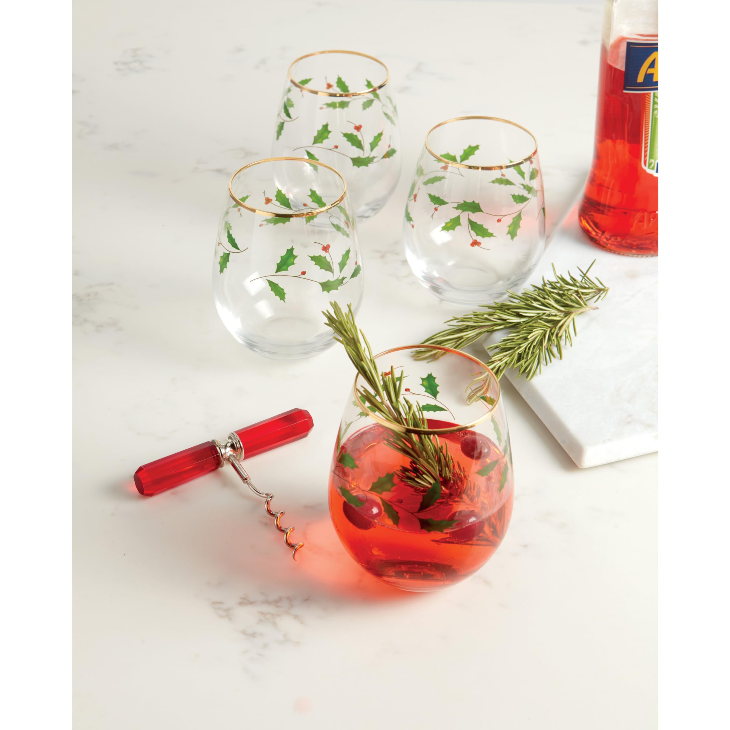 Lenox 888202 Holiday 4-Piece Stemless Wine Glasses