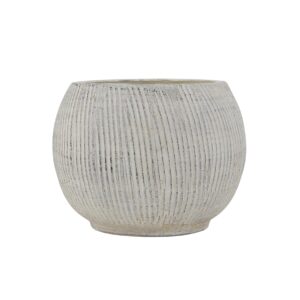 Distressed Cream Terracotta Planter with Fluted Texture