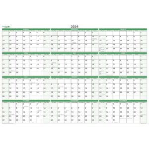 earth green 2024 horizontal 36h x 56w dry-erasable wall calendar with marker and eraser. best in its class. will not ghost or stain - 24h56gn