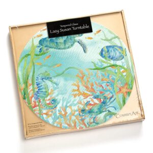 CounterArt Sea Life Serenade 4mm Heat Tolerant Tempered Glass Lazy Susan Turntable 13" Diameter Cake Plate Condiment Caddy Pizza Server