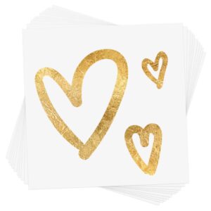 classic hearts set of 10 premium waterproof metallic gold foil temporary flash tattoos - party favors, party supplies, wedding, wedding shower, bride, bachelorette, hearts