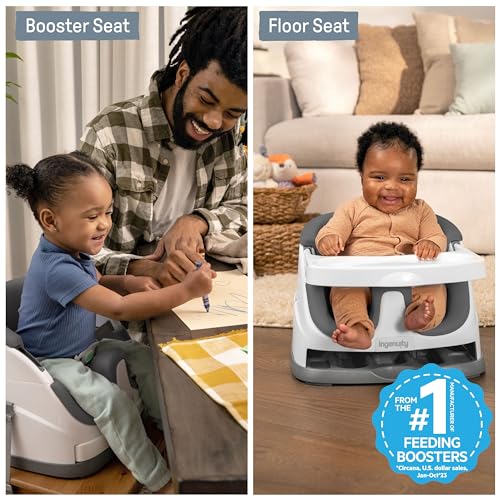 Ingenuity Baby Base 2-in-1 Booster Feeding and Floor Seat with Self-Storing Tray - Slate