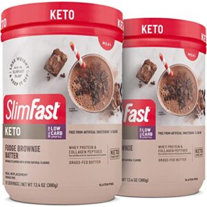 slimfast keto meal replacement powder, fudge brownie batter, low carb with whey & collagen protein, 10 servings (pack of 2) (packaging may vary)