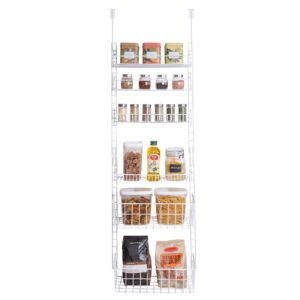 smart design over the door pantry organizer rack with 6 adjustable shelves - steel metal wire baskets and frame - hanging - wall mountable - cans, spice, storage, closet, bathroom, kitchen - white
