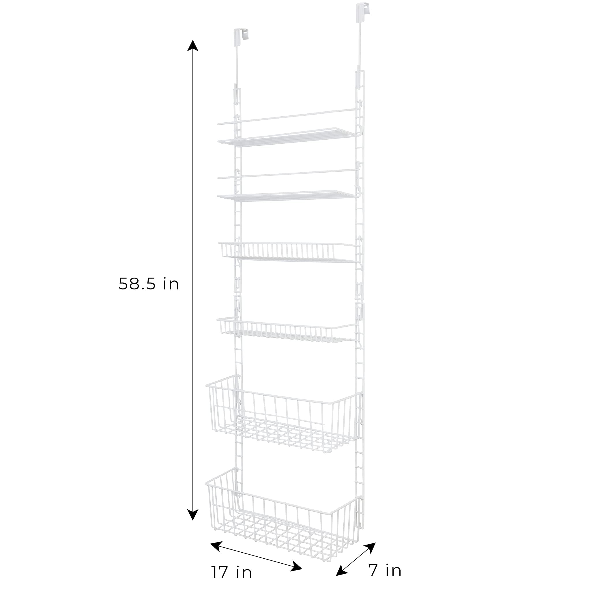 Smart Design Over The Door Pantry Organizer Rack with 6 Adjustable Shelves - Steel Metal Wire Baskets and Frame - Hanging - Wall Mountable - Cans, Spice, Storage, Closet, Bathroom, Kitchen - White