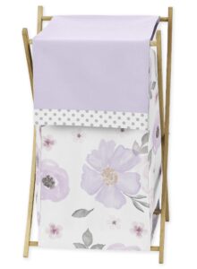 sweet jojo designs lavender purple, pink, grey and white baby kid clothes laundry hamper for watercolor floral collection - rose flower