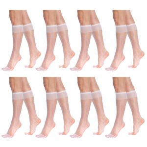 aws/american made 8 pairs sheer knee high socks for women 15 denier stay up band (white)