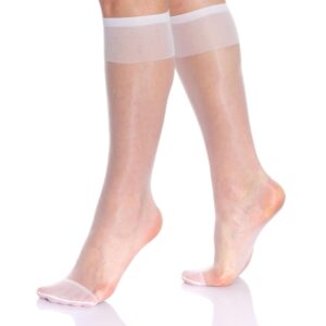 AWS/American Made 8 Pairs Sheer Knee High Socks for Women 15 Denier Stay up Band (White)