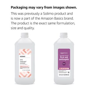 Amazon Basics 91% Isopropyl Alcohol First Aid Antiseptic, Unscented 32 Fl Oz (Pack of 1) (Previously Solimo)