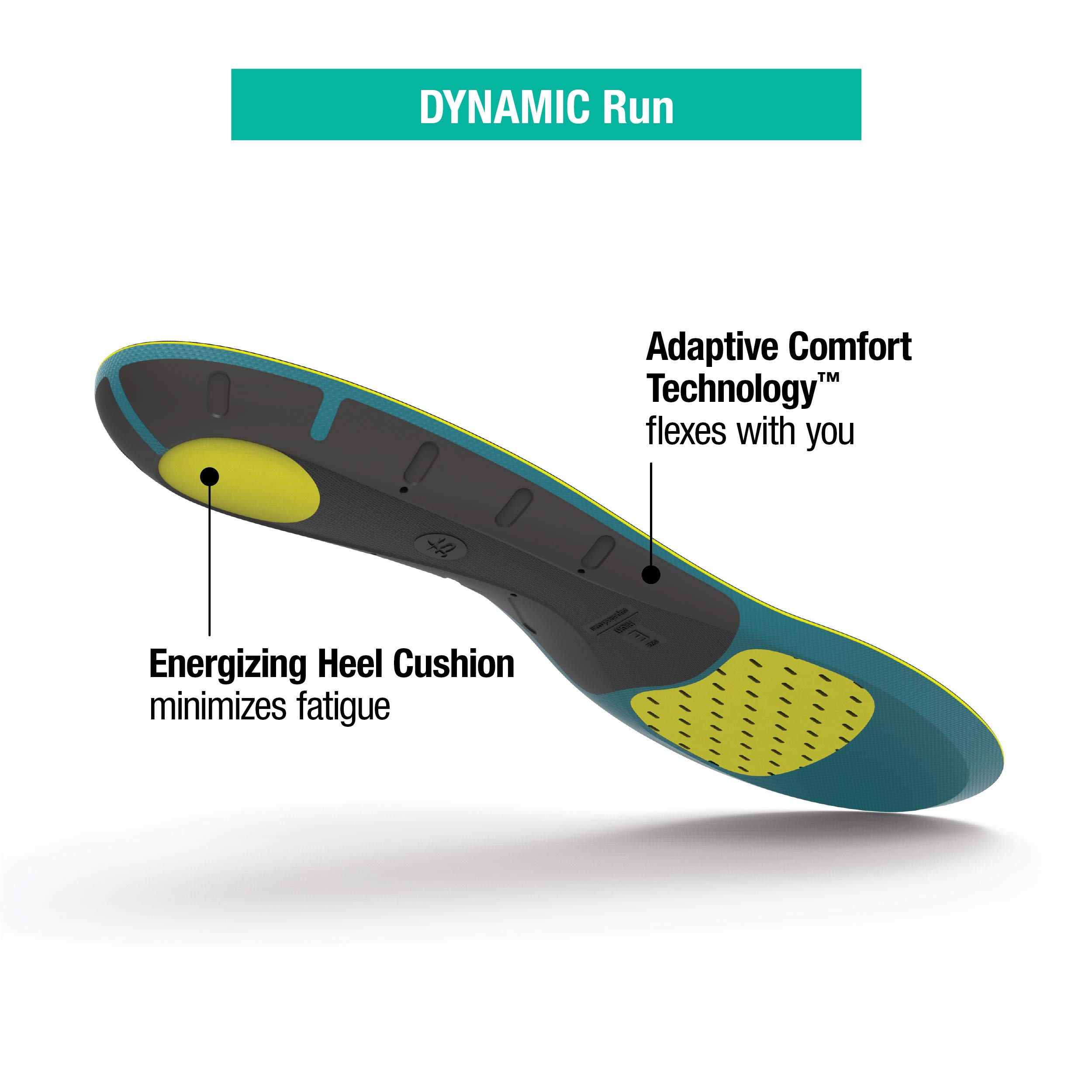 Superfeet Dynamic Run Athletic Flexible Comfort Shoe Inserts for Running Insole, Spectra Green, 7.5-9 Men / 8.5-10 Women