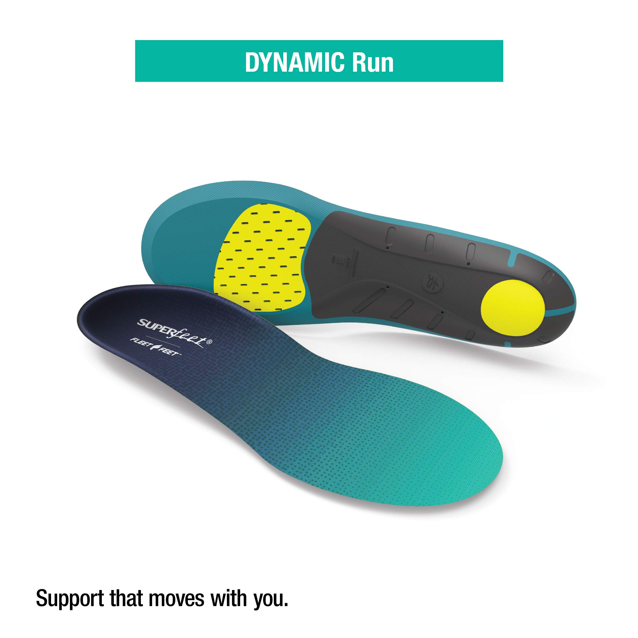 Superfeet Dynamic Run Athletic Flexible Comfort Shoe Inserts for Running Insole, Spectra Green, 7.5-9 Men / 8.5-10 Women