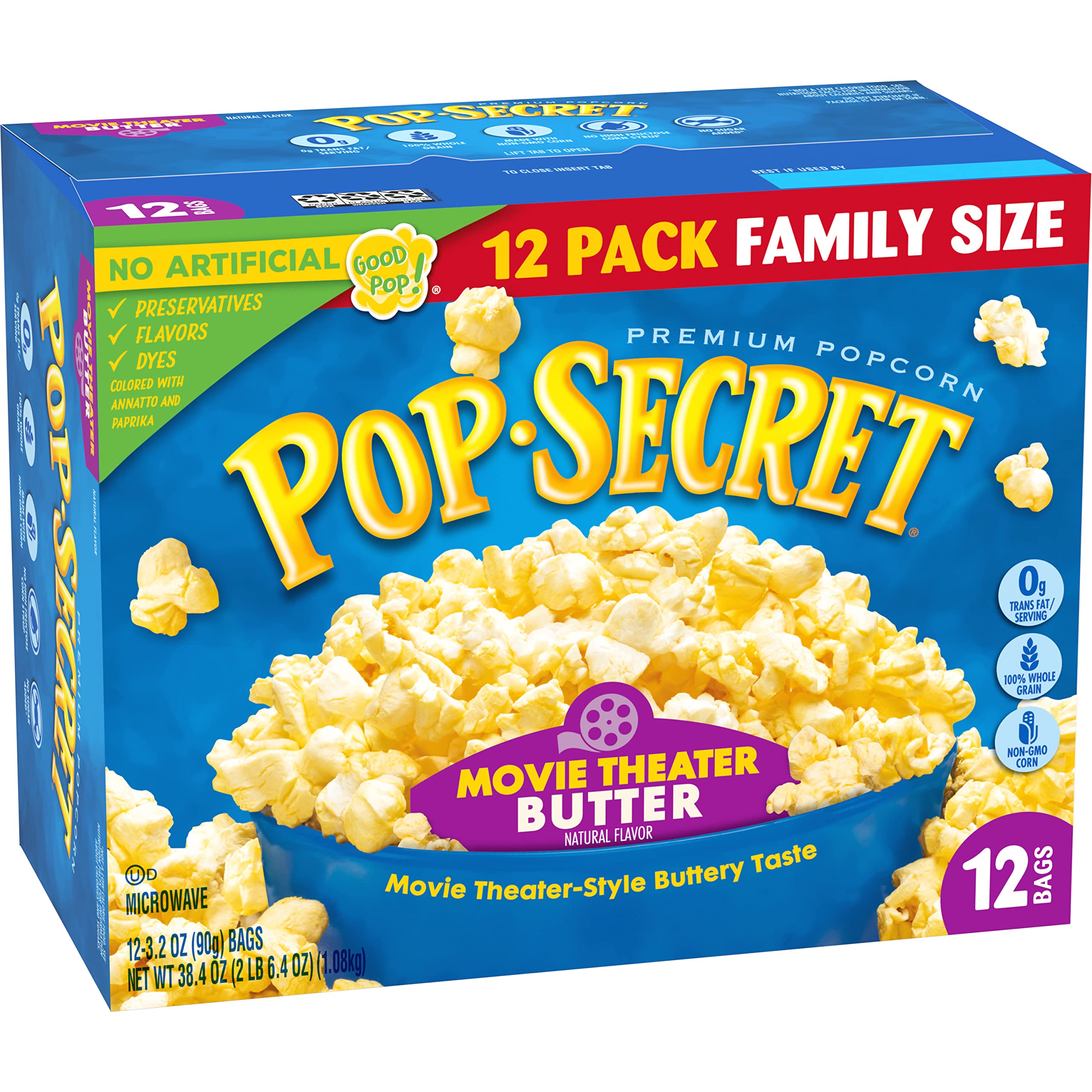 Pop Secret Microwave Popcorn, Movie Theater Butter, Flavor, 3 Oz Sharing Bags, 12 Ct