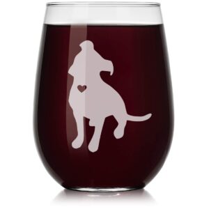 wine glass cute pitbull with heart (stemless, 17oz)