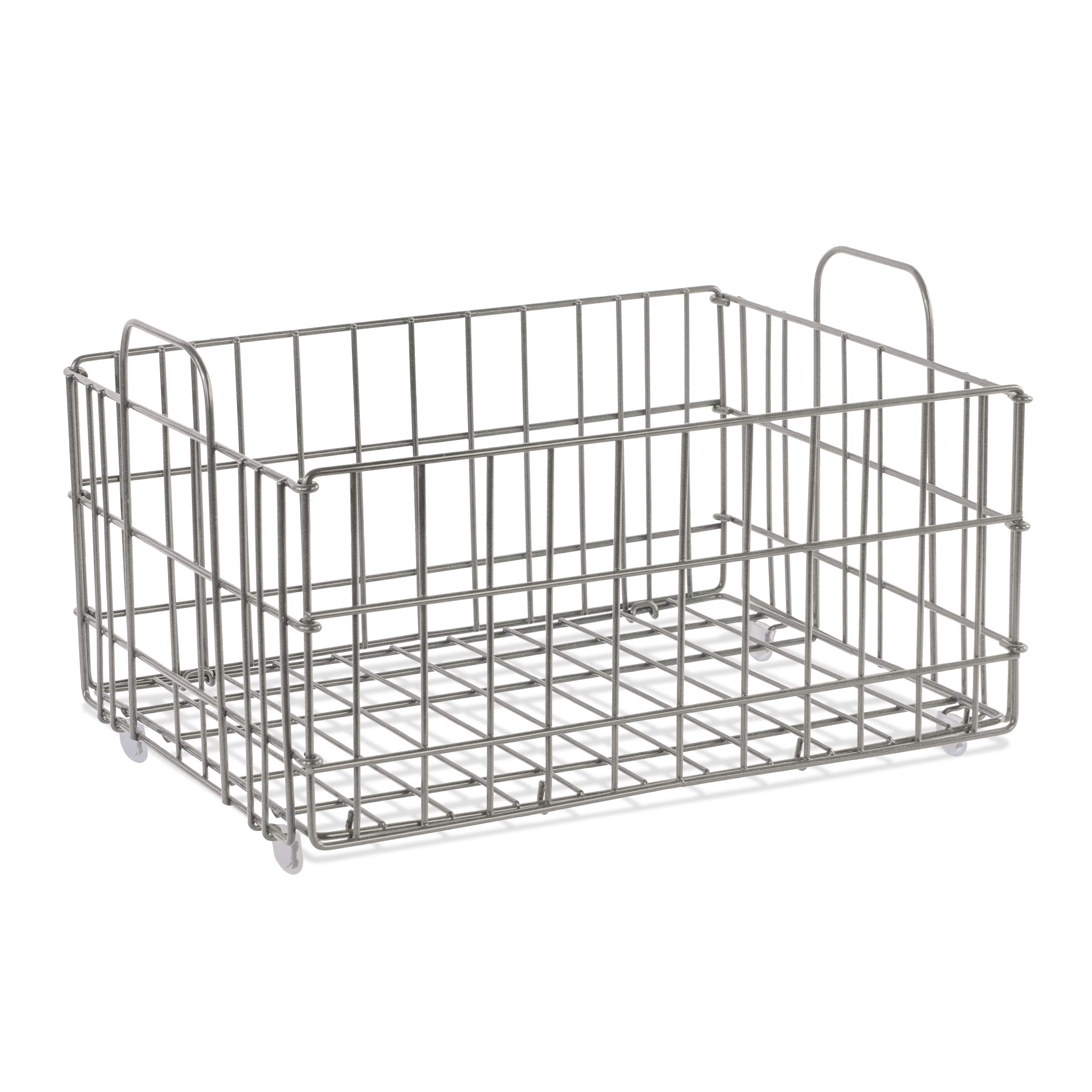 Atlantic Tabletop Wire Storage Basket, Heavy-Gauge Powder-Coated Metal Wire Construction, Stackable for Easy Expansion, Collapsible & Foldable, Non-Slip Feet, Plastic Liner, PN 23308041 – Gray