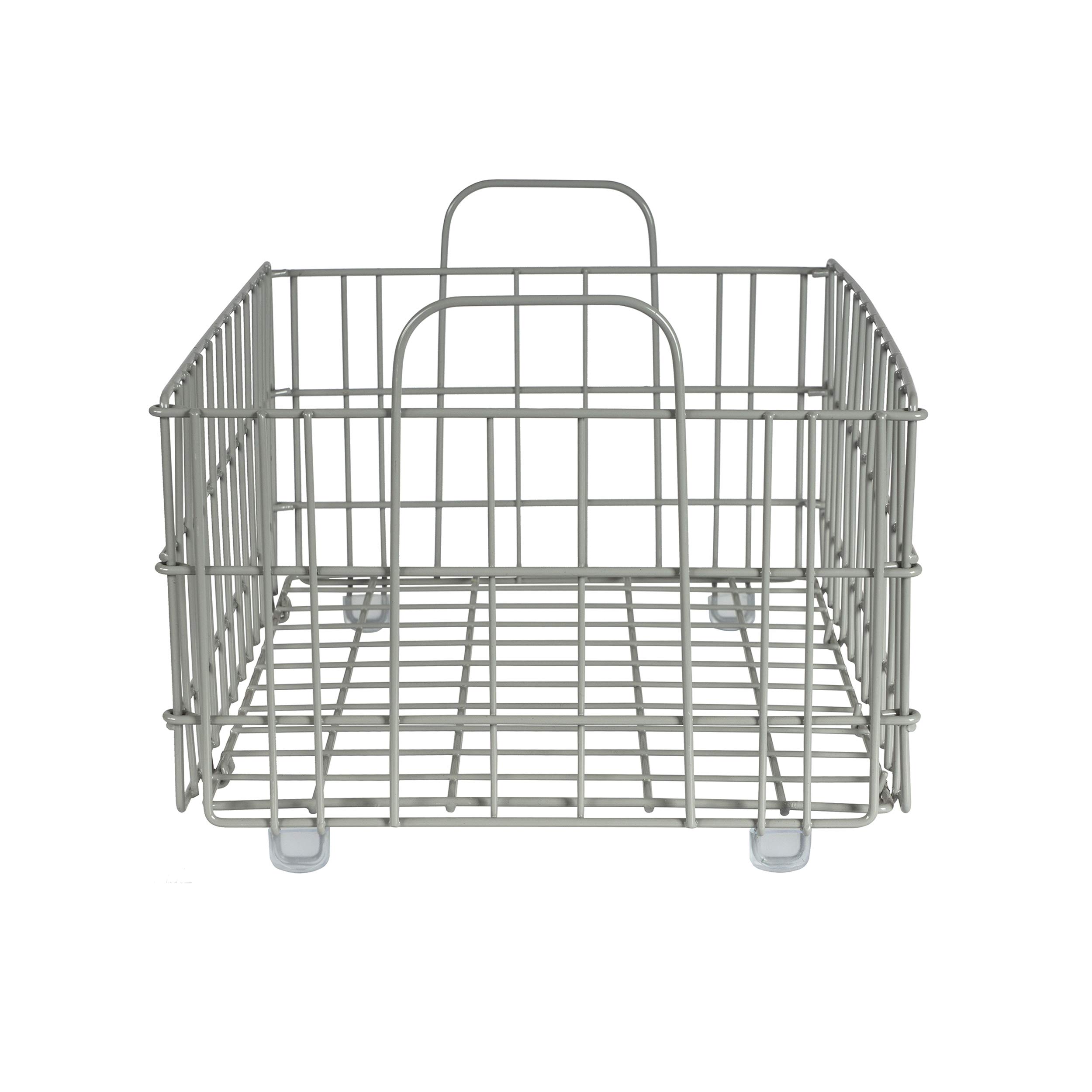 Atlantic Tabletop Wire Storage Basket, Heavy-Gauge Powder-Coated Metal Wire Construction, Stackable for Easy Expansion, Collapsible & Foldable, Non-Slip Feet, Plastic Liner, PN 23308041 – Gray