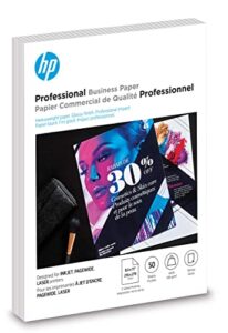 hp professional business paper, glossy, 8.5x11 in, 48 lb, 50 sheets, works with inkjet, pagewide, laser printers (6mf93a)