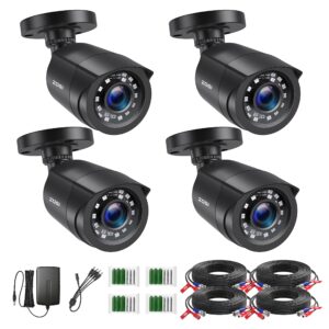 zosi 1080p 4 pack hd tvi security bullet cameras outdoor indoor weatherproof with 24pcs ir leds 80ft night vision for 720p/1080n/1080p/5mp/4k hd tvi ahd cvi analog surveillance cctv dvr systems