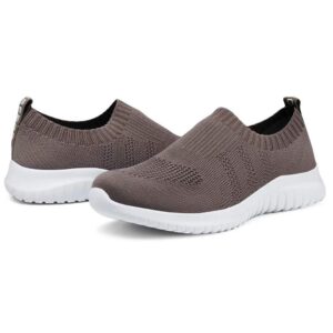 konhill Women's Walking Tennis Shoes - Lightweight Athletic Casual Gym Slip on Sneakers 8 US Brown