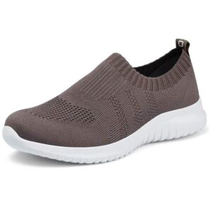 konhill women's walking tennis shoes - lightweight athletic casual gym slip on sneakers 8 us brown