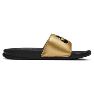 Nike Women's Benassi Just Do It Slide Sandal, Black/Black-Metallic Gold, 7 Regular US