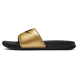 nike women's benassi just do it slide sandal, black/black-metallic gold, 7 regular us