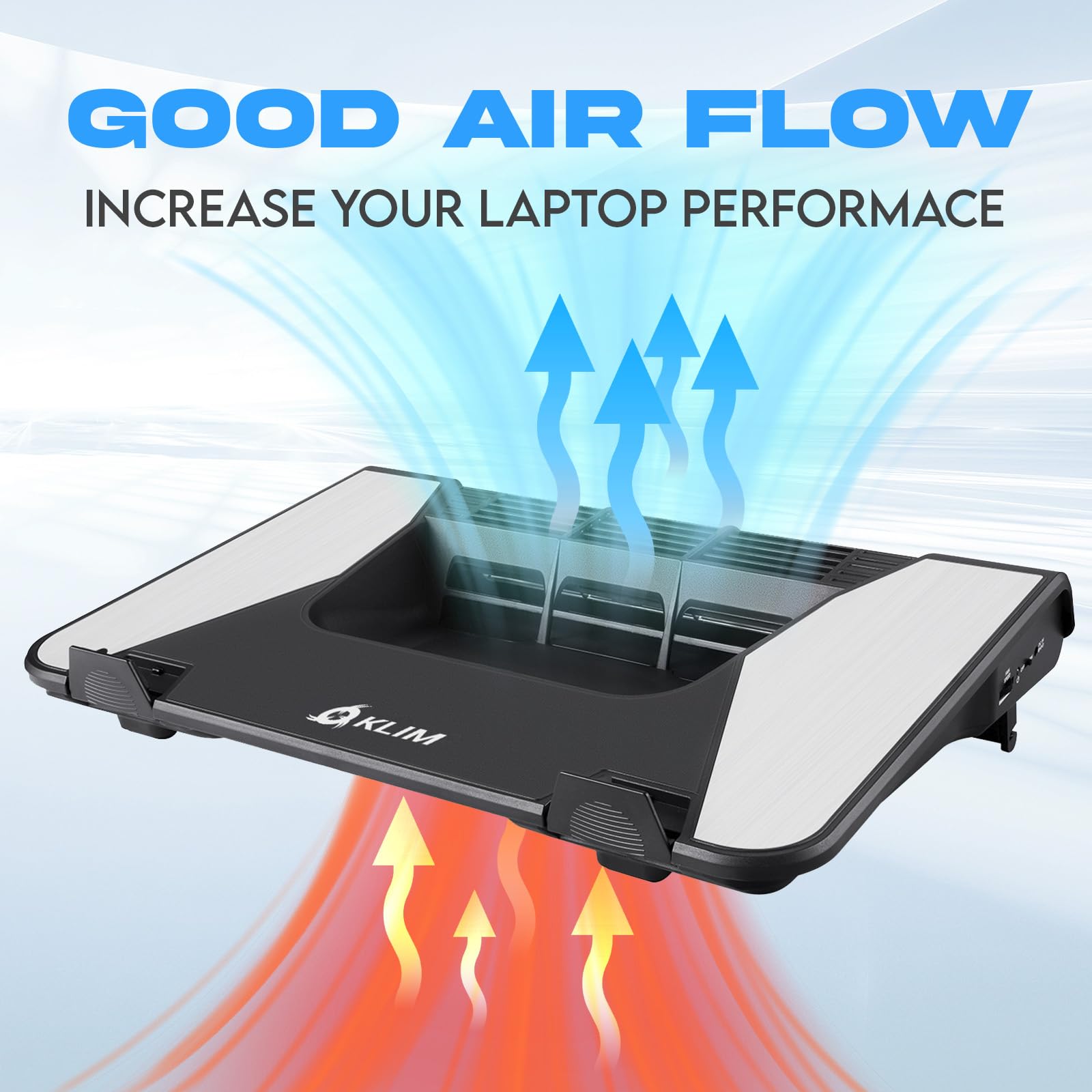 KLIM Airflow Laptop Cooling Pad - New 2023 - Powerful Cross Flow Turbines 2500 RPM Laptop Cooler - Ventilador para Laptop - Compatible up to 17" - 5 Year-Warranty - PC Mac Gaming PS5 PS4 Xbox One