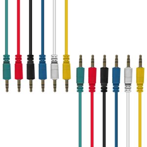 axcessables 1/8 (3.5mm) trs to 1/8 (3.5mm) trs balanced minijack stereo patch cables| headphone jack|1/8 aux cable bundle| 3.5mm stereo aux audio cables multi-color 6-pack (1.5ft)