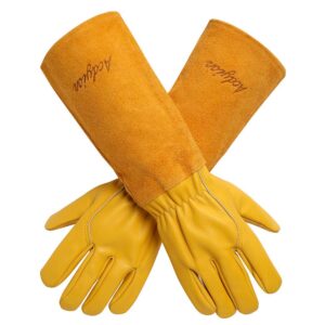 acdyion gardening gloves for women/men rose pruning thorn & cut proof long forearm protection gauntlet, resistant thick cowhide leather work garden gloves