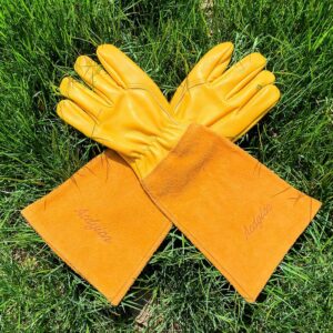 Acdyion Gardening Gloves for Women/Men Rose Pruning Thorn & Cut Proof Long Forearm Protection Gauntlet, Resistant Thick Cowhide Leather Work Garden Gloves