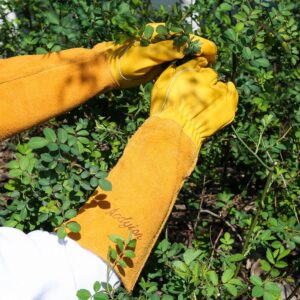 Acdyion Gardening Gloves for Women/Men Rose Pruning Thorn & Cut Proof Long Forearm Protection Gauntlet, Resistant Thick Cowhide Leather Work Garden Gloves