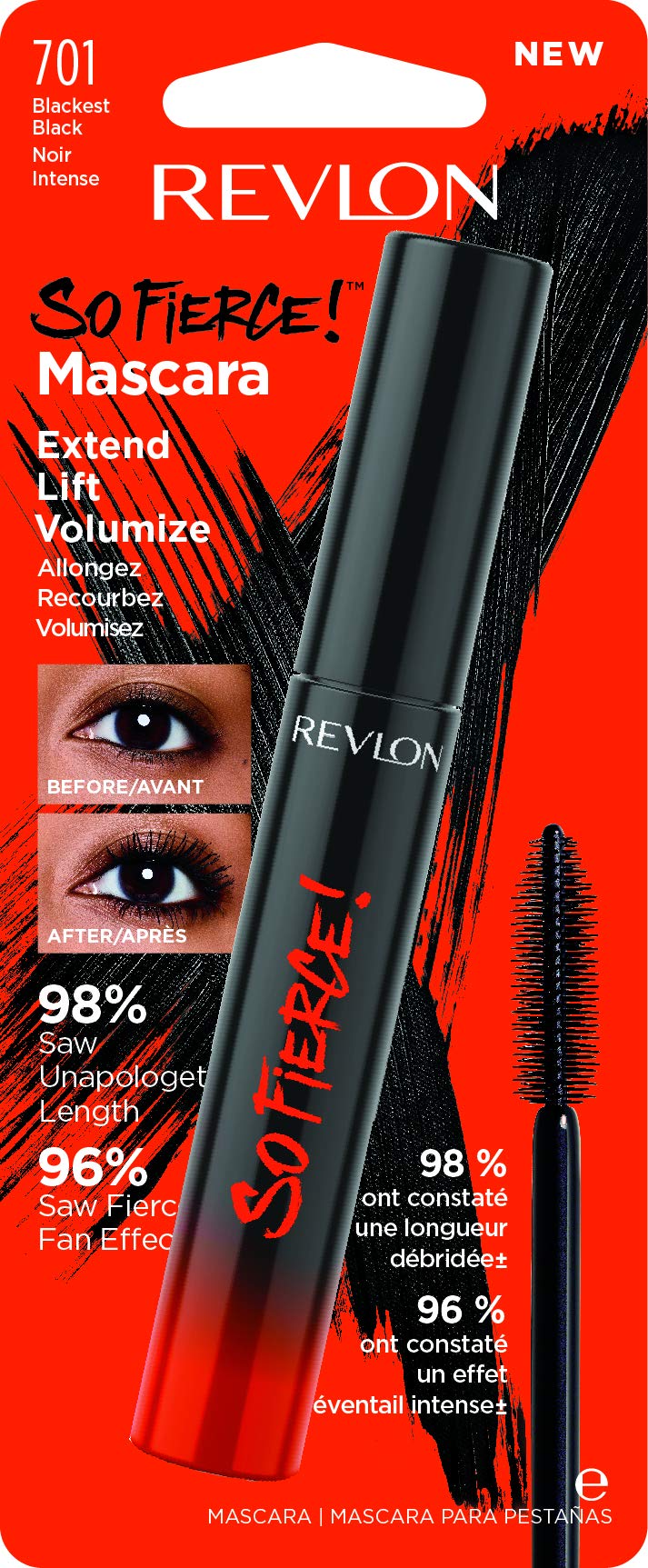 Revlon Mascara, So Fierce Eye Makeup, Lasts up to 24 Hours, No Clump, Smudge Proof, Flake Proof, 701 Blackest Black, 0.25 Fl Oz